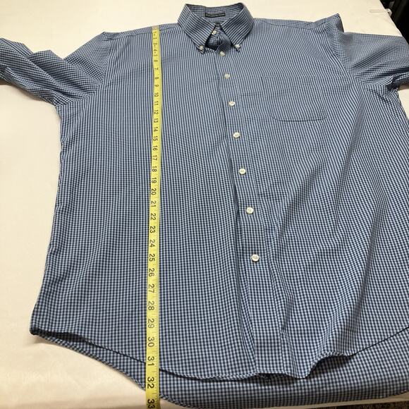 Lands End Blue Check Gingham Long Sleeve Button Up Shirt Size 17.5 -  36 TALL - Picture 6 of 10